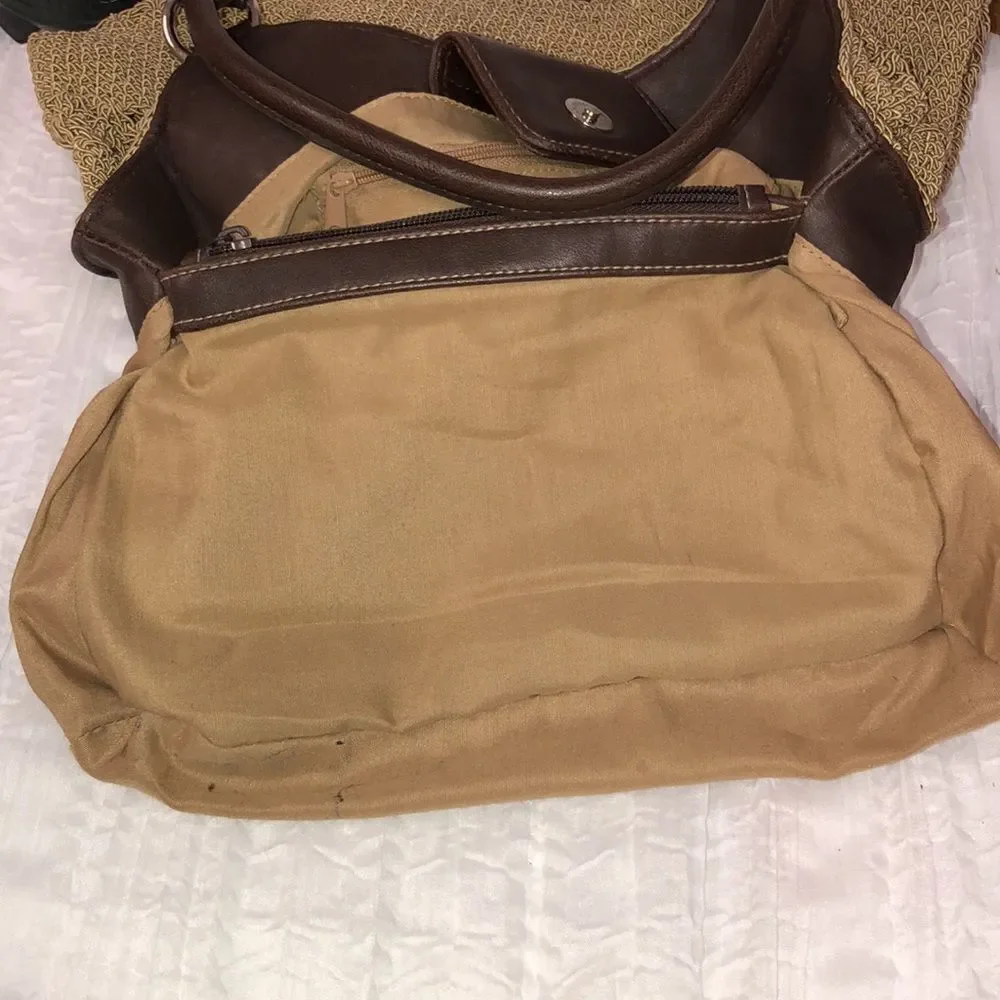 Macrame Crochet Faux Leather Combo Tan Brown Satchel